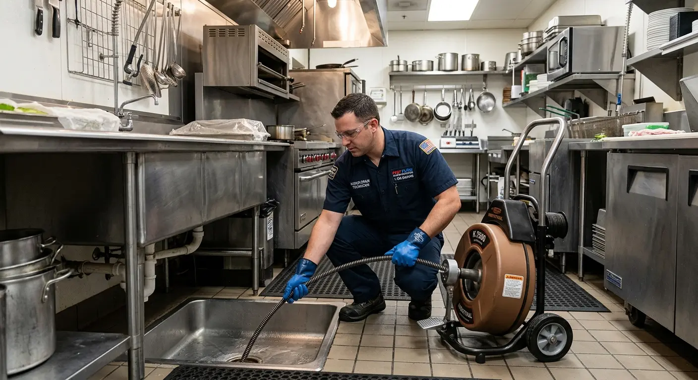 Commercial drain cleaning service in a restaurant kitchen in New Lenox