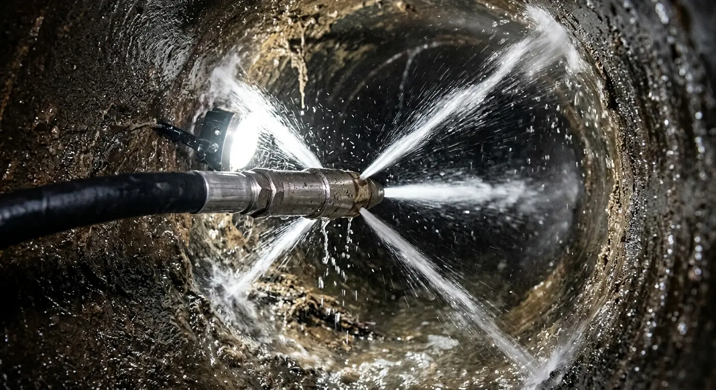 High-pressure hydro jetting nozzle cleaning sewer pipe for Storm Drain Cleaning in New Lenox
